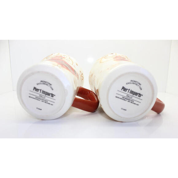 Pier 1 Imports Set of 2 Gallo Rooster Design Coffee Tea Mugs Ironstone 14 oz - Picture 8 of 10